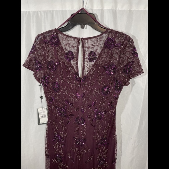NWT $349 Adrianna‎ Papell Floral Beaded Godet Gown in Night Plum [SZ 4 ] - Picture 11 of 15